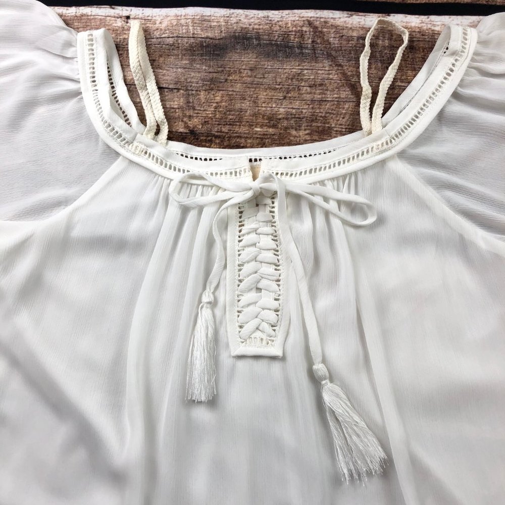 White Off the Shoulder Lined Mini Dress w Straps S - Picture 2 of 7